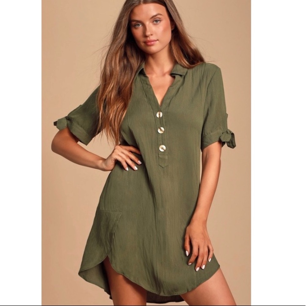 Olive tie sleeve, shirt dress!